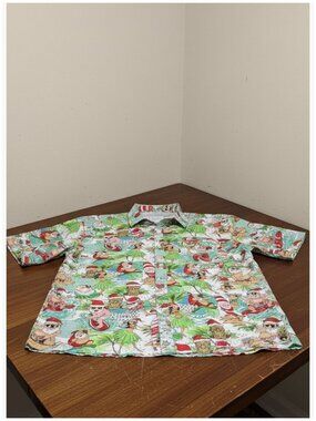 Men's Ugly Christmas Button Down Shirt Funny Santa Claus Holiday Hawaiian Short